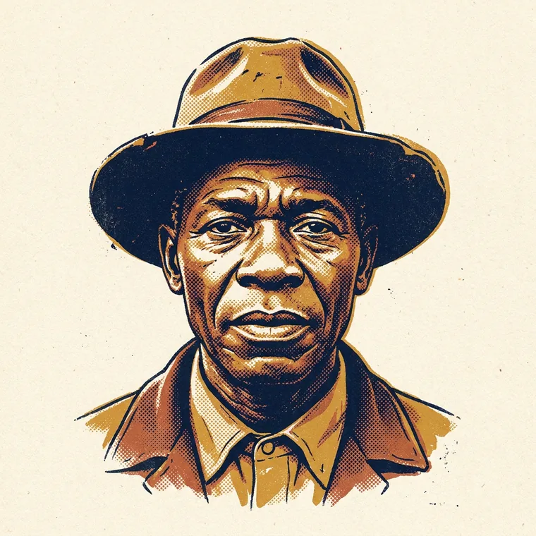 Retrato ilustrado de Cartola de Sousa, o pai, de chapéu de aba larga