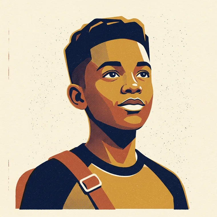 Retrato ilustrado de Iuri, o rapaz do bairro que estuda